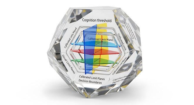 Crystal paperweight with colorful cognition flowchart design on transparent background