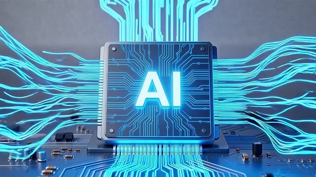 AI chip with glowing circuitry