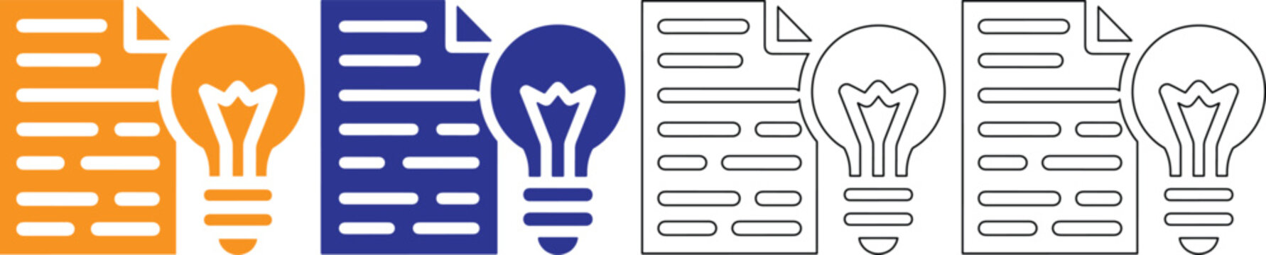 Colorful light bulb icons next to documents in different colors  business concept