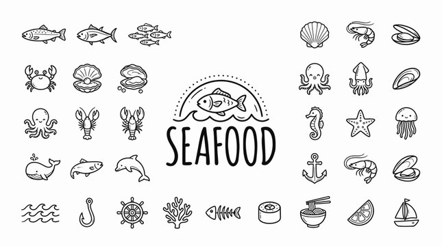 Seafood icons and symbols collection.