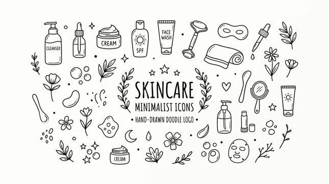 Skincare minimalist line icons set.