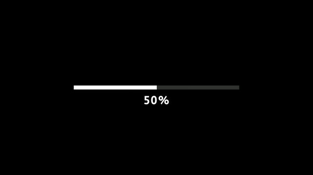 Digital Progress Bar Loading Animation with Percentage from 0 to 100 on Black Background