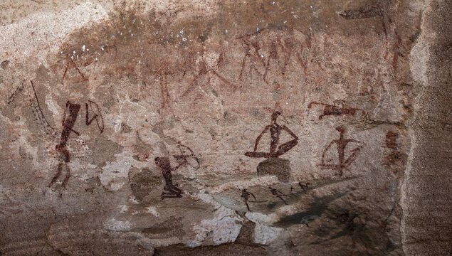 Depictions of people on a rock slab, petroglyphs, rock engravings, Twyfelfontein, Kunene, Namibia