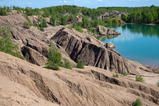 Romantsev mountains in the natural and anthropogenic complex of Konduki. Tula region, Russia