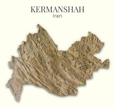 Kermanshah, Iran Relief Map. Hillshaded physical map. Shaded Terrain illustration of Kermanshah, Iran. Elements of this image derrived from NASA imagery and SRTM dataset.