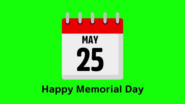 Animated Calendar Highlighting May 25th for Memorial Day Event Notification