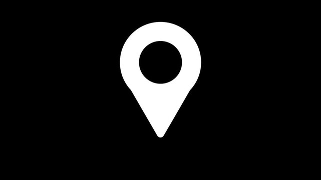 Location map pin pointer white icon 2d marker navigation symbol on transparent background.4K video animation.