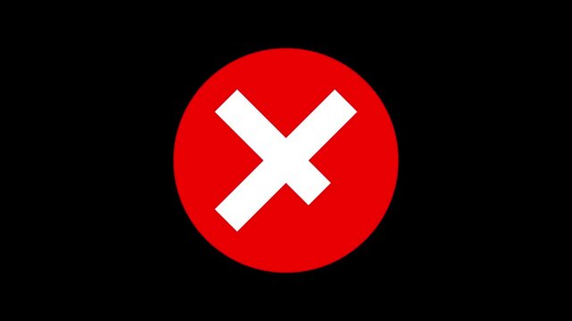 White cross symbol on red circle on transparent background. Indicates of rejection, refuse, error sign. 4k video.
