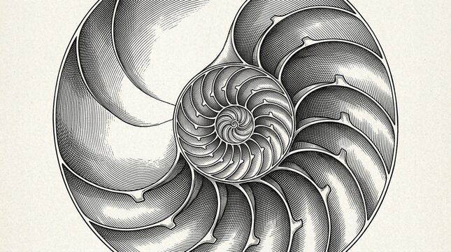 Seashell Fibonacci spiral cross-section - Illustration for Commercial Use