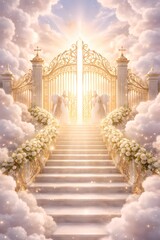 Fototapeta premium Heavenly Stairway With Flowers and Sunlight