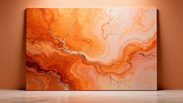 Abstract painting with orange and gold swirls