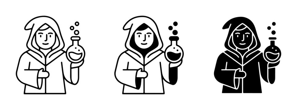Wizard Alchemist Icon Set, Mystical Sorcerer Character, Potion Brewing, Magic Science Symbols, Fantasy Character Art