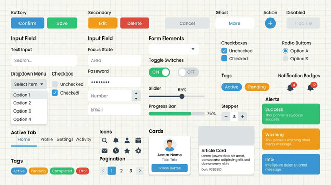 A screenshot of a digital design interface with various UI elements and tools.