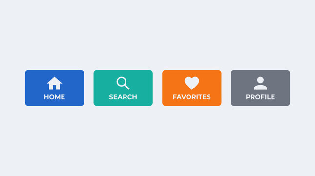 Colorful website navigation buttons interface.
