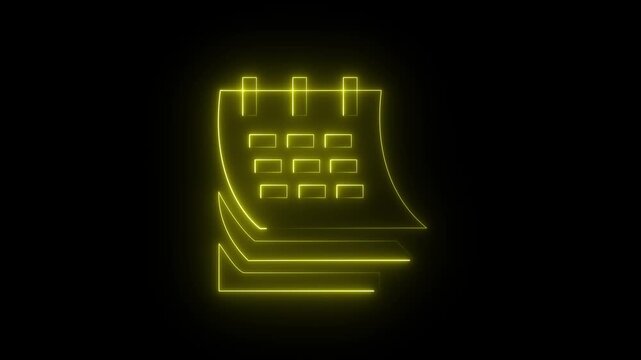 calendar date icon animation neon glowing blue color clip art routine day deadline presentation schedule planner sign symbol on black background