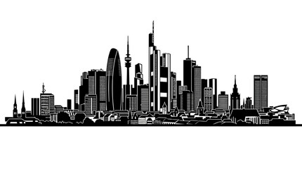 Naklejka premium Modern city skyline vector illustration depicting a dense urban landscape with diverse architectural styles and towering skyscrapers