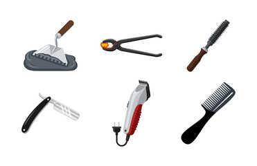 Collection of barbershop and construction tools on a white background © Anrii