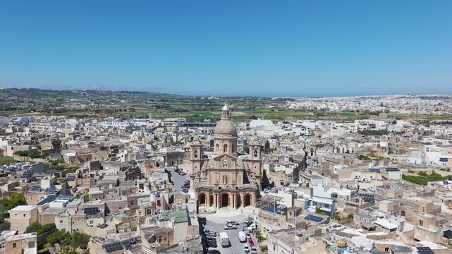 Church of St Nicholas Malta Dolly Zoom Aerial Historic Architecture