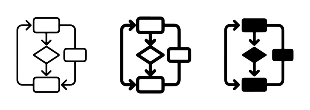 Flowchart Icons Set, Process Diagrams, Algorithm Steps, Decision Logic, Workflow Elements, Business Process Icons