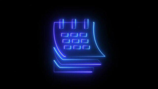 calendar date icon animation neon glowing blue color clip art routine day deadline presentation schedule planner sign symbol on black background