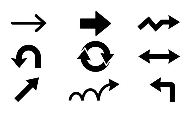 Diverse Arrow Icon Set, Directional Symbols Collection, Navigation Cues, Pointer Graphics, Vector Arrows for UI and Web Design