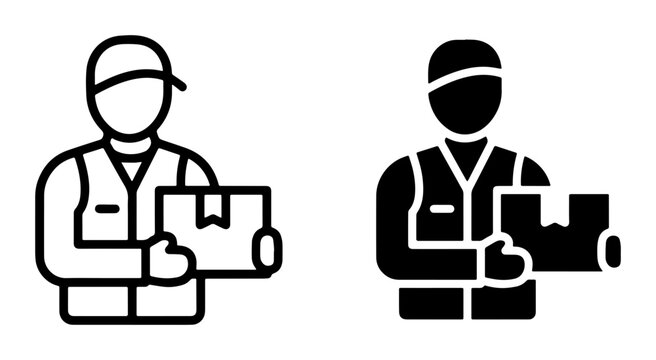 Delivery Person Icons, Courier Service Vector Graphics, Package Carrier Symbols, Logistics and Shipping Flat Design Elements