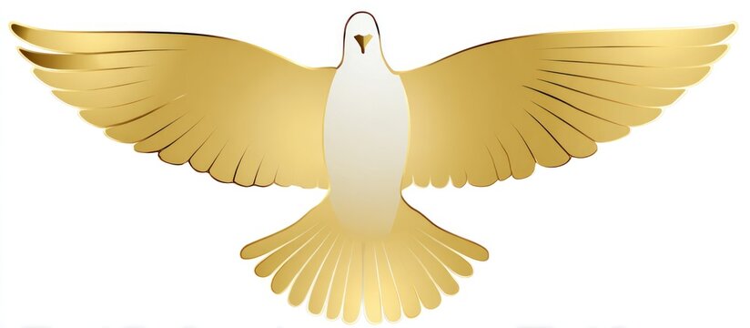 Golden dove symbol with outspread wings against transparent background