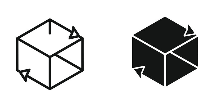 Rotating 3d cube icon with arrows showing movement directions