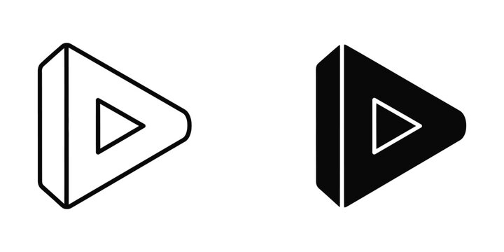 Modern play pause 3d button icons in black and white outline styles