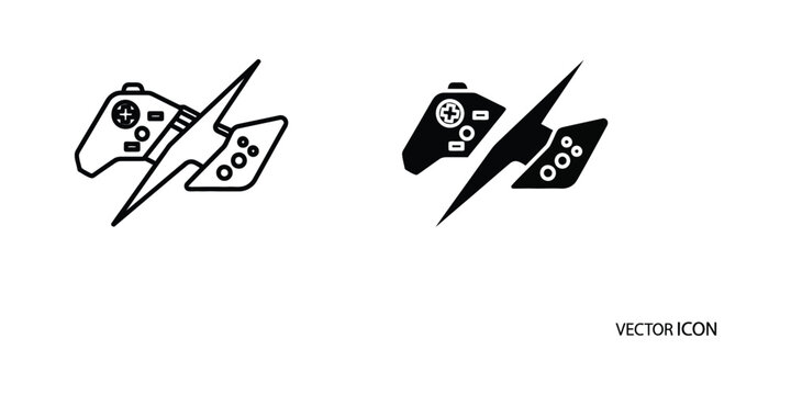 Minimalist vector game controller icons with lightning effect