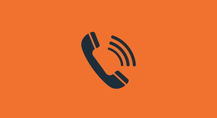 Fototapeta premium Minimalist telephone icon on orange background representing communication