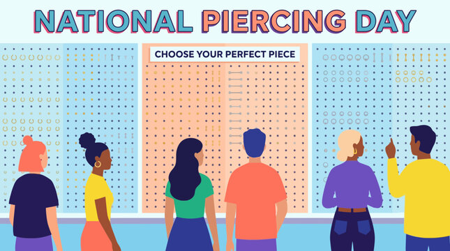 National Piercing Day Banner with People Browsing Jewelry