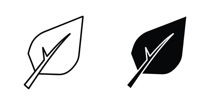 Simple black and white leaf vector icon with stem