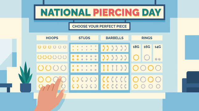 National Piercing Day Illustration with Jewelry Display Case