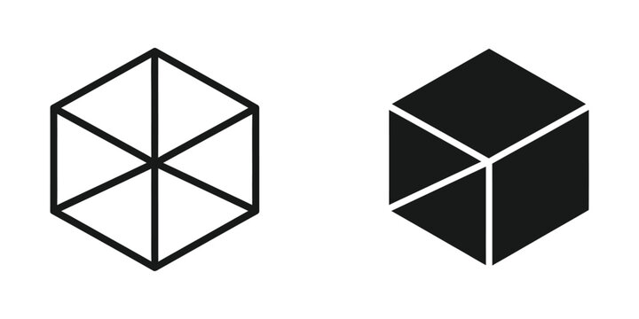 Isometric hexagon wireframe and solid cube illustration