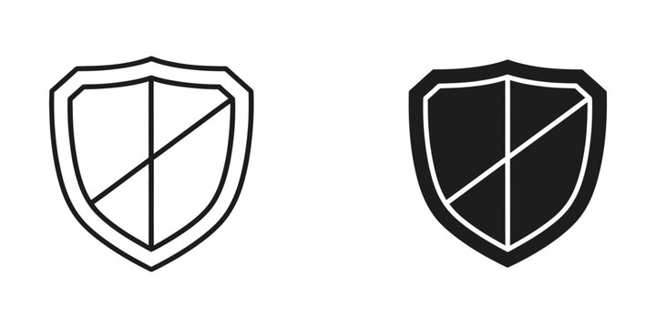 Modern shield icon with diagonal cross design in black and white