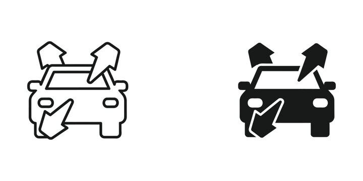Car towing with open hood and broken windows icon