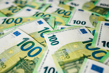 Obraz premium Detailed euro money texture consisting of 100 euro notes only. Concept finance industry and currency. 