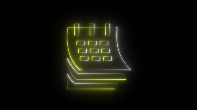 calendar date icon animation neon glowing blue color clip art routine day deadline presentation schedule planner sign symbol on black background