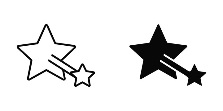 Simple black and white star icon with smaller star and line