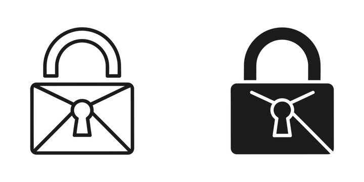 Secure locked envelope icon pair showing open and closed states