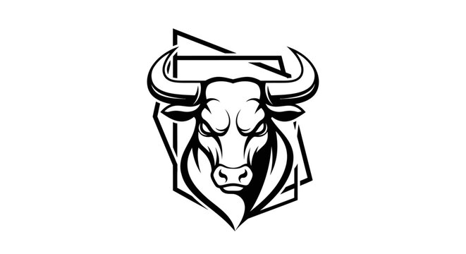 Black and white bull head logo.