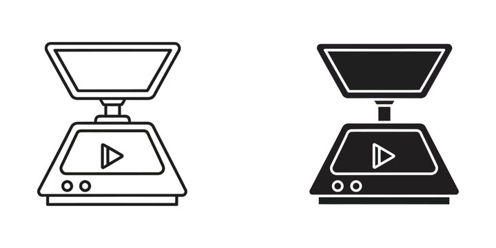 Modern projector with play button icon in active and standby modes