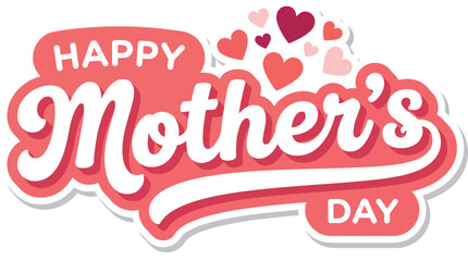 Happy Mother's Day greeting card design with pink hearts and stylish typography on white background, festive banner for social media and holiday promotion © Kingko