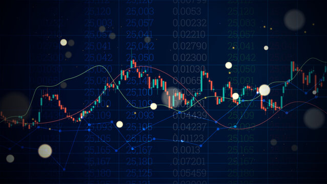 Stock market financial chart showing uptrend data. Trading analysis illustration concept. Candelstick information