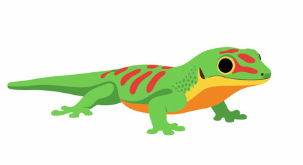 Fototapeta premium Cartoon green gecko with red stripes, yellow throat, and orange belly