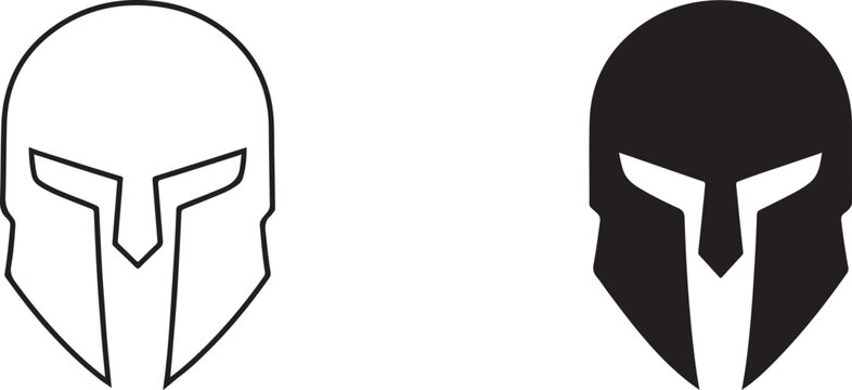 Spartan Greek helmet armor icon in black silhouette line art style.