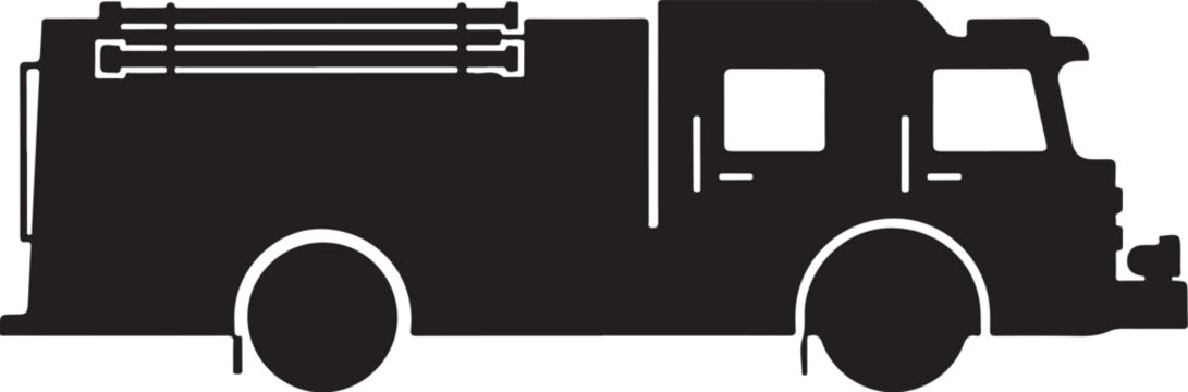 Fire truck, fire engine, emergency vehicle, black silhouette, vector icon