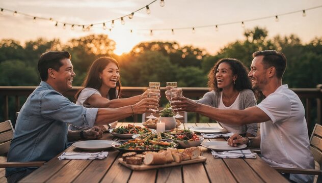 Four diverse young people enjoying a moment of laughter and camaraderie while walking through a sunlit city park, capturing the essence of modern friendship and multicultural inclusivity.