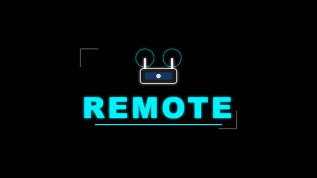 Stylized digital graphic featuring a remote control icon and the word 'REMOTE', symbolizing advanced wireless technology, connectivity, and distant command in a modern interface